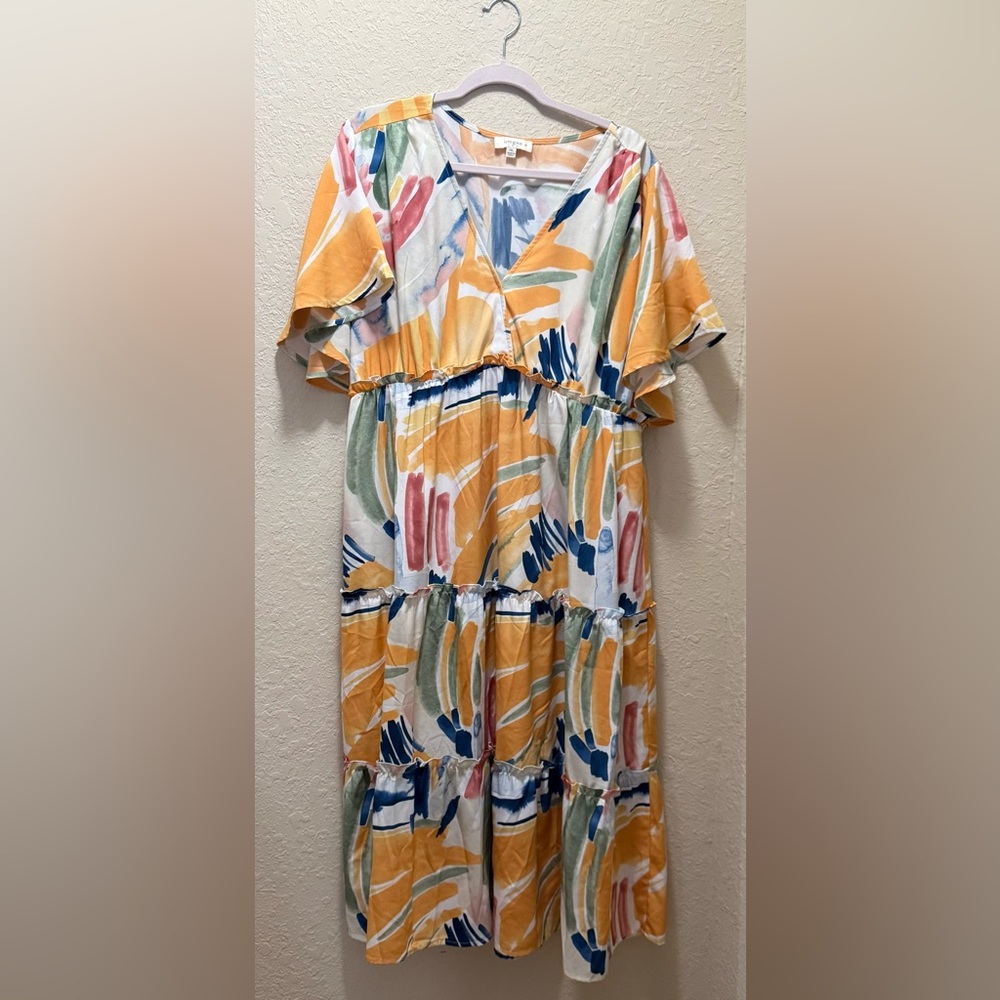 Umgee Multicolor V-Neck Dress, Size 2X